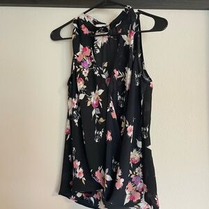 Lush Asymmetrical Black and Pink Floral Tank Top